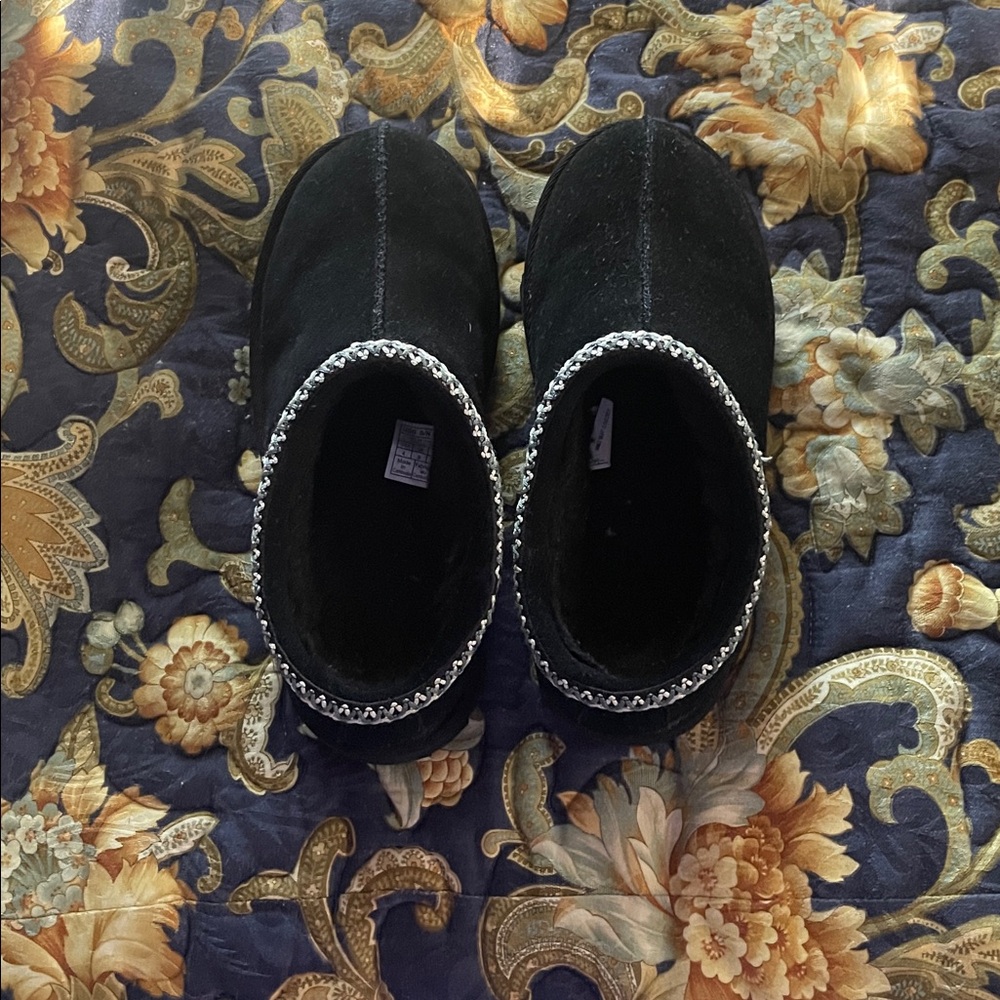 Black Suede Slip-On Shoes with Silver Trim
